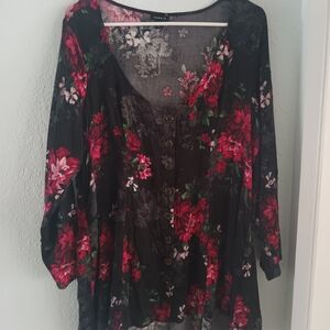 Torrid Black Floral Button-Down Blouse